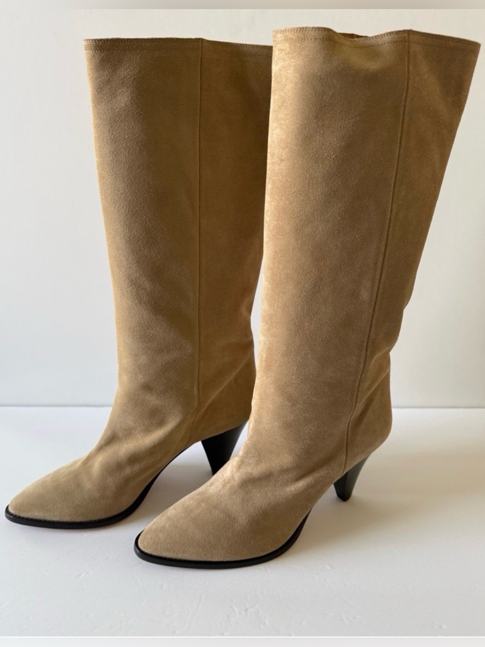 Isabel Marant Rouxy Suede Slouchy Mid-Calf Boots Beige Size 41 US 11